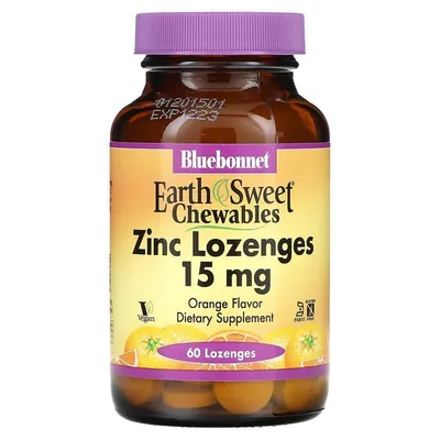 Цинк 15 мг Bluebonnet Nutrition EarthSweet Chewables, смак апельсина, 60 таблеток для розсмоктування