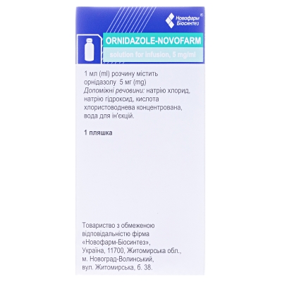 Орнидазол-Новофарм раствор д/инф. 5 мг/мл по 100 мл в бутыл.