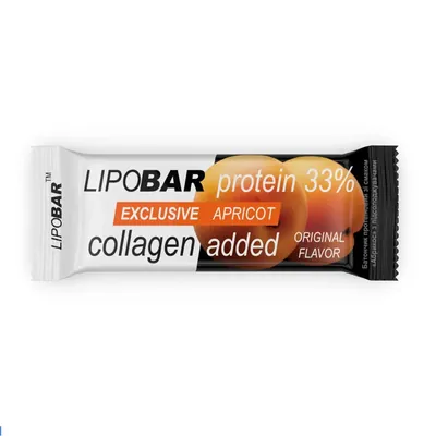 Батончик протеїновий Lipobar Exclusive 33% протеїну, з додаванням колагену, абрикос, 50 г