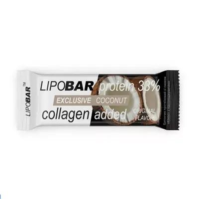 Батончик протеїновий Lipobar Exclusive 33% протеїну, з додаванням колагену, кокос, 50 г