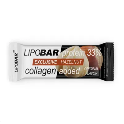 Батончик протеїновий Lipobar Exclusive 33% протеїну, з додаванням колагену, фундук, 50 г