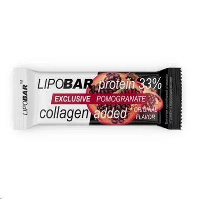 Батончик протеїновий Lipobar Exclusive 33% протеїну, з додаванням колагену, гранат, 50 г