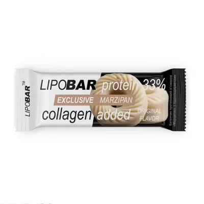 Батончик протеїновий Lipobar Exclusive 33% протеїну, з додаванням колагену, марципан, 50 г