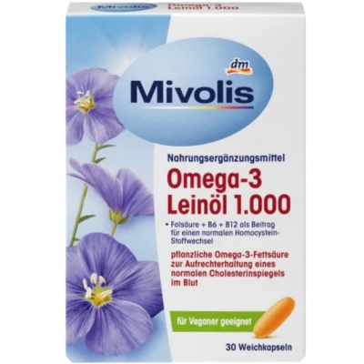 Льняное масло Омега-3 Mivolis Omega-3 Leinol 1000, 30 капсул