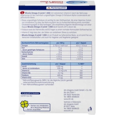 Льняное масло Омега-3 Mivolis Omega-3 Leinol 1000, 30 капсул