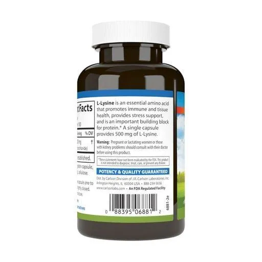 Амінокислота L-Лізин Carlson Labs L-Lysine 500 мг, 100 капсул