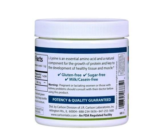 Аминокислота L-лизин Carlson Labs L-Lysine Amino Acid Powder в порошке, 100 г