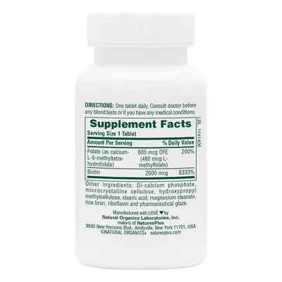 Біотин та фолієва кислота Nature's Plus Biotin & Folic Acid, 30 таблеток