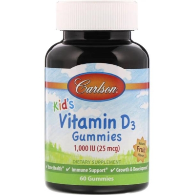 Витамин D3 для детей Carlson Labs Kid's Vitamin D3 Gummies 1000 МЕ, вкус фруктов, 60 жевательных конфет