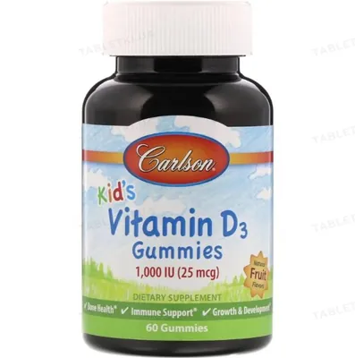 Вітамін D3 для дітей Carlson Labs Kid's Vitamin D3 Gummies 1000 МО, смак фруктів, 60 жувальних цукерок