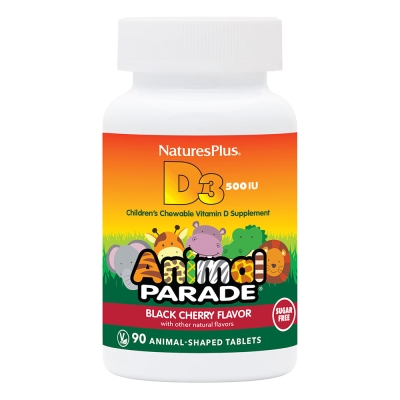 Витамин D3 для детей Nature's Plus Animal Paradе Vitamin D3, без сахара, черная вишня, 90 таблеток