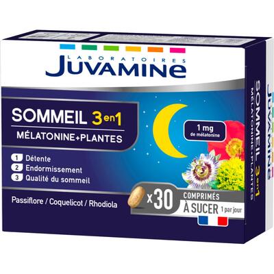 Сон 3 в 1 Juvamine Мелатонин + растения таблетки для рассасывания №30