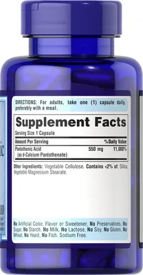 Пантотенова кислота Puritan's Pride Pantothenic Acid 550 мг, 100 капсул