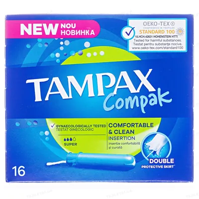 Тампони Tampax Compak Super з аплікатором, 3 краплі, 16 штук