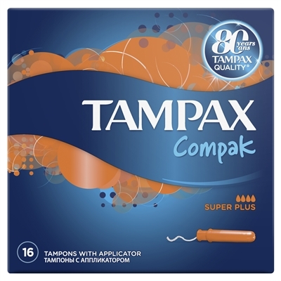 Тампоны Tampax Compak Super Plus с аппликатором, 4 капли, 16 штук