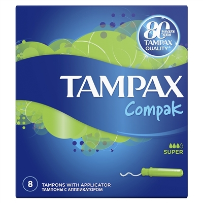 Тампоны Tampax Compak Super с аппликатором, 3 капли, 8 штук