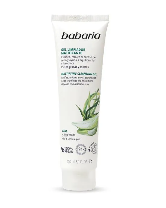 Гель для очищення обличчя Babaria Aloe Skin Protect+ матуючий Алоє та Зелені водорості, 150 мл