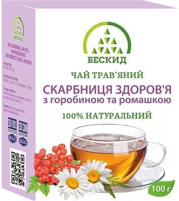 Чай травяной Бескид Сокровищница здоровья с рябиной и ромашкой, 100 г