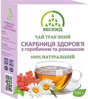 Чай трав'яний Бескид Скарбниця здоров'я з горобиною і ромашкою, 100 г