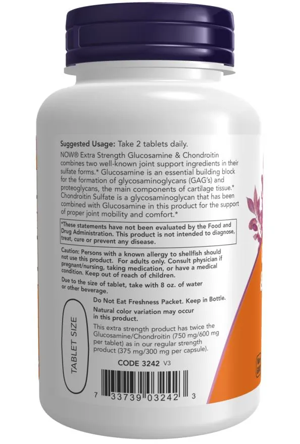 Глюкозамін та хондроїтин NOW Extra Strength Glucosamine & Chondroitin таблетки №60