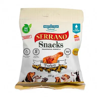 Ласощі для собак Mediterranean Natural Serrano Snacks з індичкою, 100 г