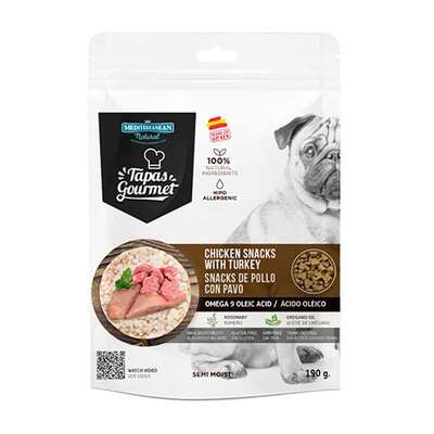 Лакомство для собак Mediterranean Natural Tapas Gourmet Chicken&Turkey с курицей и индейкой, 190 г