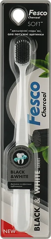 Зубна щітка Fesco Black & White, біла, 1 штука