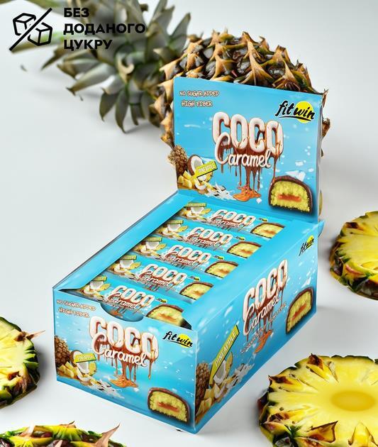Батончик FitWin Coco Caramel без цукру, ананас, 20 штук по 40 г