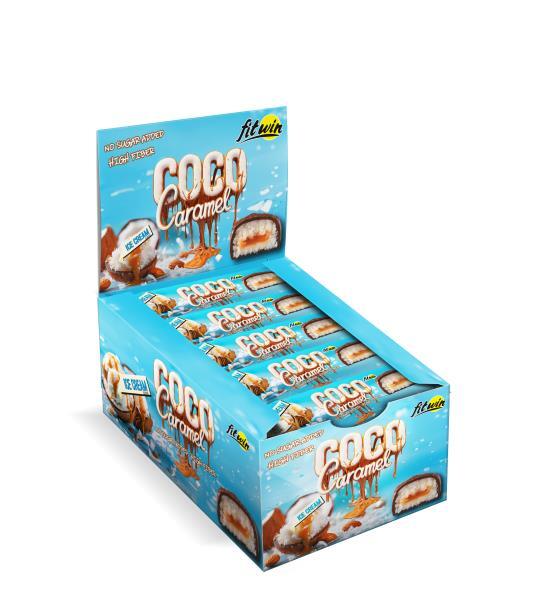 Батончик FitWin Coco Caramel без сахара, ванильное мороженое, 20 штук по 40 г