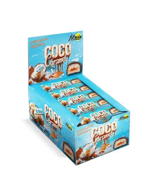 Батончик FitWin Coco Caramel без цукру, ванільне морозиво, 20 штук по 40 г