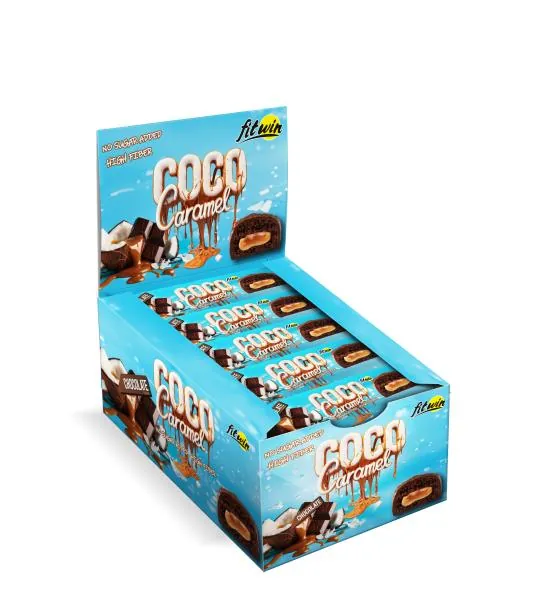 Батончик FitWin Coco Caramel без цукру, шоколад, 20 штук по 40 г