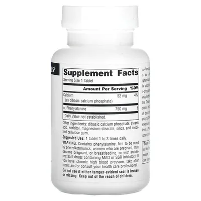DL-фенілаланін Source Naturals DLPA 750 мг, 60 таблеток