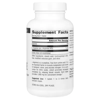 L-аргінін Source Naturals L-Arginine 1000 мг, 100 таблеток