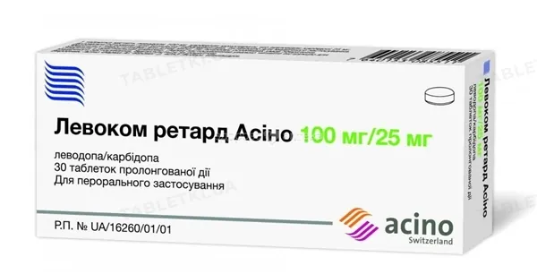 Левоком ретард Асіно таблетки прол./д. по 100 мг/25 мг №30 (10х3)