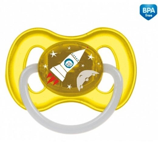 Пустышка латексная Canpol Babies 23/222_yel Space круглая 6-18 месяцев, 1 шт