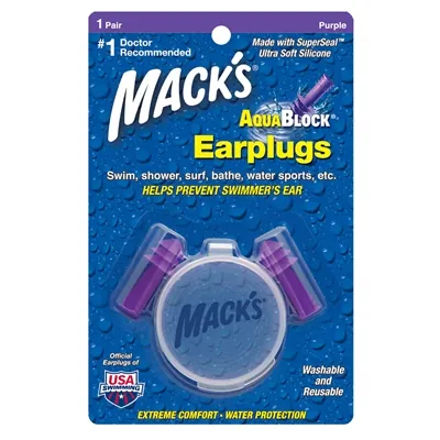 Беруші вкладки вушні MACK`S AquaBlock Earplugs 1112 силіконові м'які, захист від води, фіолетові, 1 пара