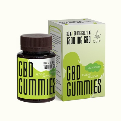 Каннабидиол CBD с мелатонином мишки 50 мг Зеленое яблоко, 30 штук