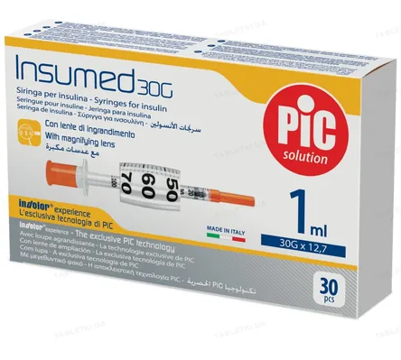 Шприц інсуліновий 1 мл Insumed 30G (0,30 x 12,7 мм), 30 штук