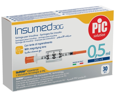 Шприц инсулиновый 0,5 мл Insumed 30G (0,30 х 8 мм), 30 штук