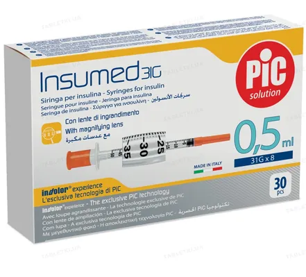 Шприц інсуліновий 0,5 мл Insumed 31G (0,25 х 8 мм), 30 штук