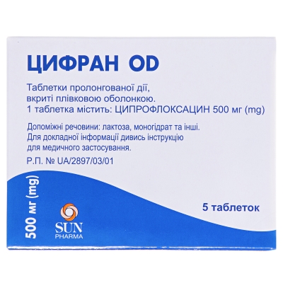 Цифран OD таблетки, п/плен. обол., прол./д. по 500 мг №5