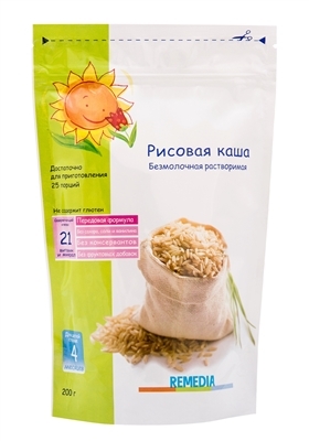 Каша безмолочная Remedia Рисовая, с 4 месяцев, 200 г