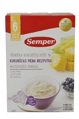 Каша молочна Semper Кукурудзяна з чорницею, з 6 місяців, 250 г