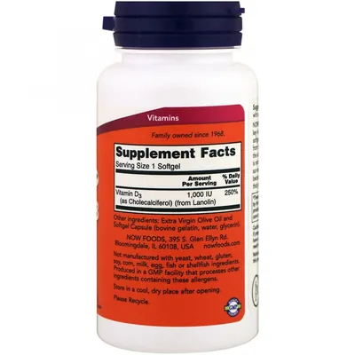 Вітамін Д-3 NOW Vitamin D-3 1000 MО м'які капсули №360