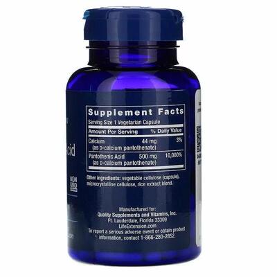 Пантотеновая кислота Life Extension Pantothenic Acid 500 мг, 100 капсул