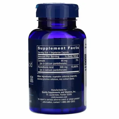 Пантотенова кислота Life Extension Pantothenic Acid 500 мг, 100 капсул