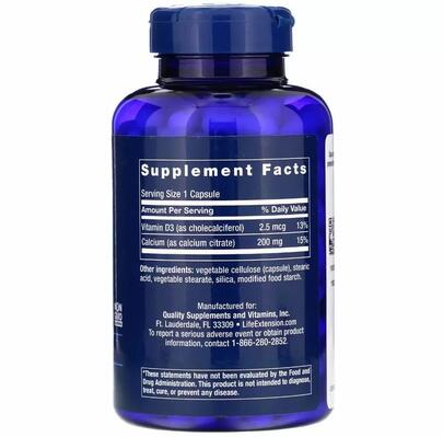 Кальция цитрат с витамином D Life Extension Calcium Citrate with Vitamin D, 200 капсул