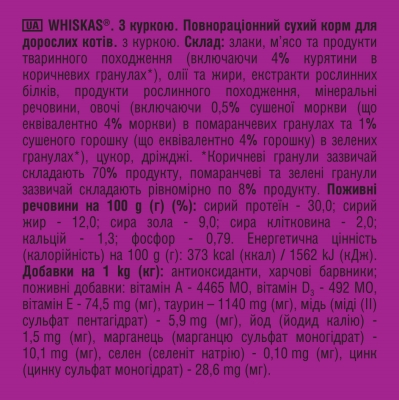 Корм сухой Whiskas для взрослых кошек Курица, 800 г