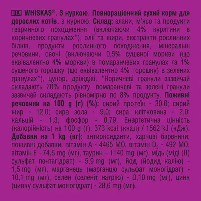 Корм сухий Whiskas для дорослих котів Курка, 800 г