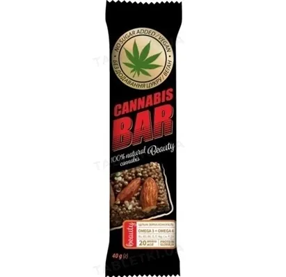 Батончик-мюслі Cannabis Bar Beauty з мигдалем + насіння канабісу по 40 г в обгорт.